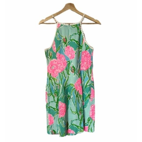 Lilly Pulitzer Pearl Shift Hight Neck Shift Dress Poolside Blue Green Floral 4 - Picture 7 of 7